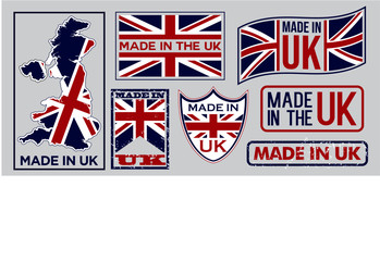 Fototapeta na wymiar set of made in united kingdom label for retail product or fabric items. easy to modify