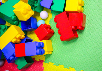 building kit. details of different form from plastic color children's designer for construction.