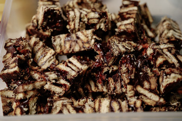 A local homemade Chocolate Kek batik chunks (Batik Cake) from Malaysia
