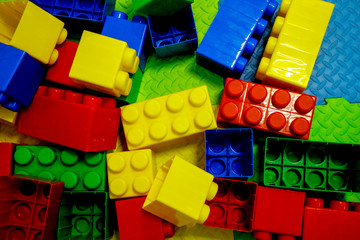 building kit. details of different form from plastic color children's designer for construction.