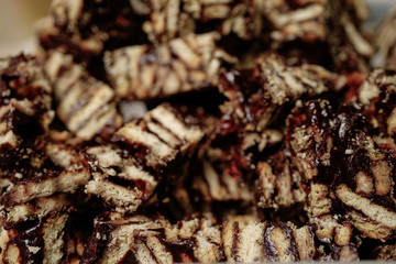 A local homemade Chocolate Kek batik chunks (Batik Cake) from Malaysia