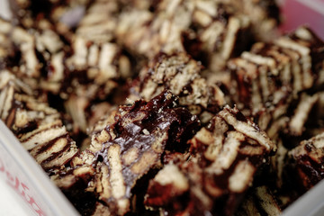 A local homemade Chocolate Kek batik chunks (Batik Cake) from Malaysia