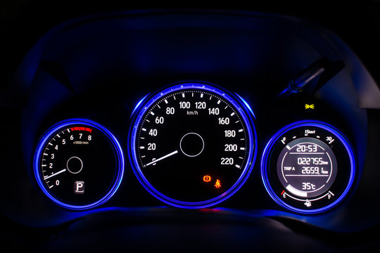 Night time close up car dashboard