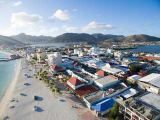 Aerial view of philipsburg the capital of dutch sint maarten.