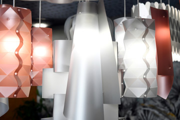 Modern design plastic chandeliers in close-up