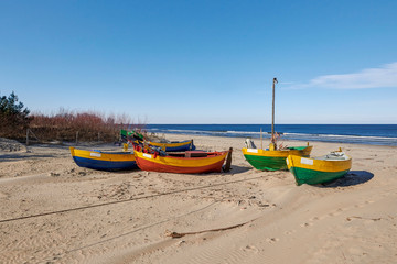 Fototapeta na wymiar Fishing boats on the Baltic Sea, Jantar, Poland