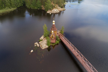 Aerial view of the old Church of the Apostle Andrew the First-Called on a June afternoon (aerial...