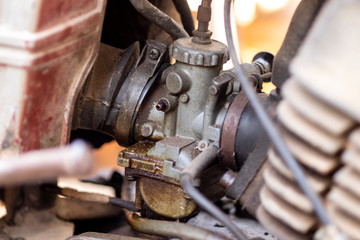 Part of car .Runsty, aged and dirty car'engine