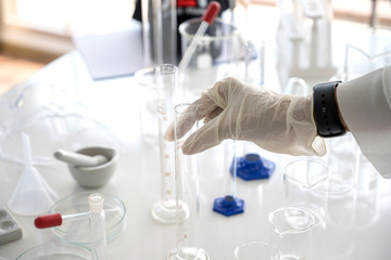 Fototapeta premium Scientist equipment and tools in scientific experiment science Laboratory