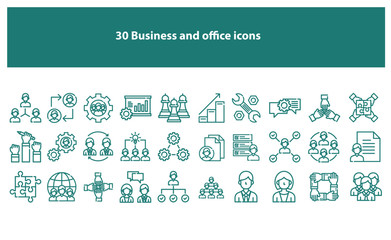 Torquoise vector business and office icons - Vector
