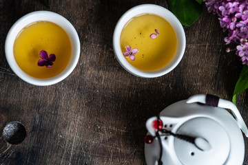 Tea concept with lilac