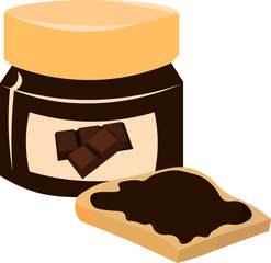 A can of chocolate paste and toast. Ingredients for breakfast, dessert. Design for fraer, logo.