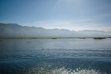 Strolling by boat in Inle Lake, Myanmar.