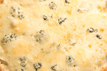 Macro close up shot of pizza ingredients of quattro formaggi four cheese