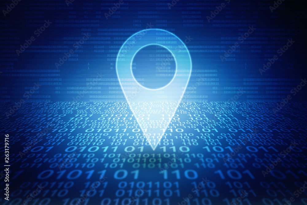 Poster 2d rendering red map pointer with world map