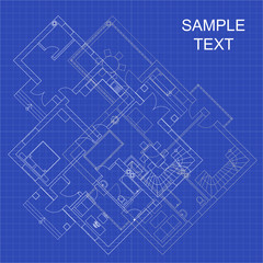 Detailed architectural floor plans on graph paper. Blueprint vector background. Modern design suburban house.