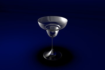 3D illustration of margarita glass on dark blue design background - drinking glass render