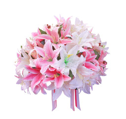 Colorful artificial lily bouquet isolated on white background