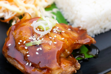 Chicken Teriyaki with rice and carrot.