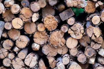 Firewood, Pile of wood logs, textured of wooden logs.Wooden's ready for winter.
