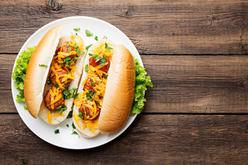 Homemade spicy meatball  sandwich with tomato Sauce and cheddar cheese.