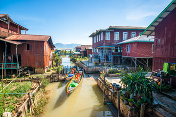 Strolling by boat in Inle Lake, Myanmar.