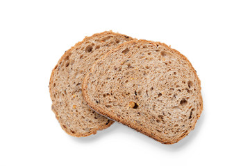 Slice of  bread isolated on white background, top view.