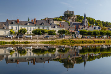 View to the historic centre of Montrichard town, France