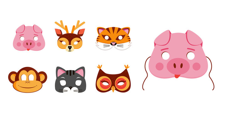 Mask of animals for kids birthday or costume party vector illustrations