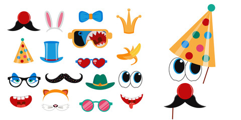 Photo booth props collection for birthday or funny party vector illustration
