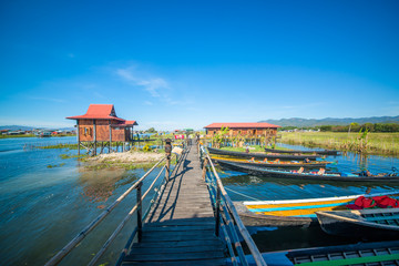 Strolling by boat in Inle Lake, Myanmar.
