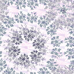 Fototapeta na wymiar Abstract floral geometric seamless pattern with flowers and triangles. Psychodelic pattern in light pastel for textiles, sportswear, swimwear, paper, web, apparel.