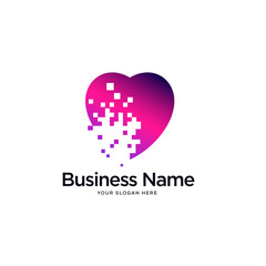 abstract heart logo designs concept, pixel tech logo template