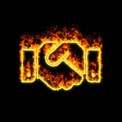The symbol handshake burns in red fire