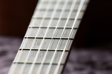 Part of an old acoustic guitar close up