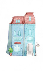 Watercolor fairytale houses for children