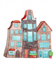 Watercolor fairytale houses for children