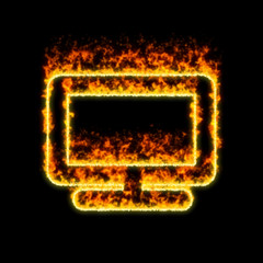 The symbol tv burns in red fire