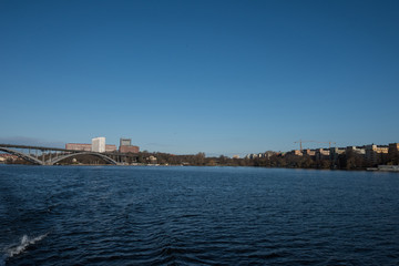 Fototapeta na wymiar Water view over the Riddarfjärden bay in Stockholm a sunny spring day