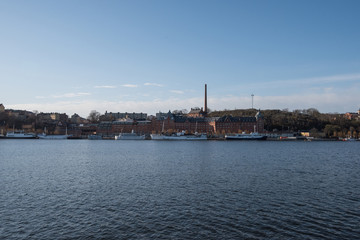 Fototapeta na wymiar Water view over the Riddarfjärden bay in Stockholm a sunny spring day