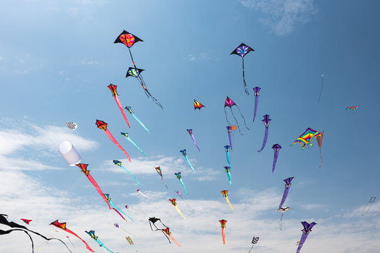 Kites with blue sky and white clouds