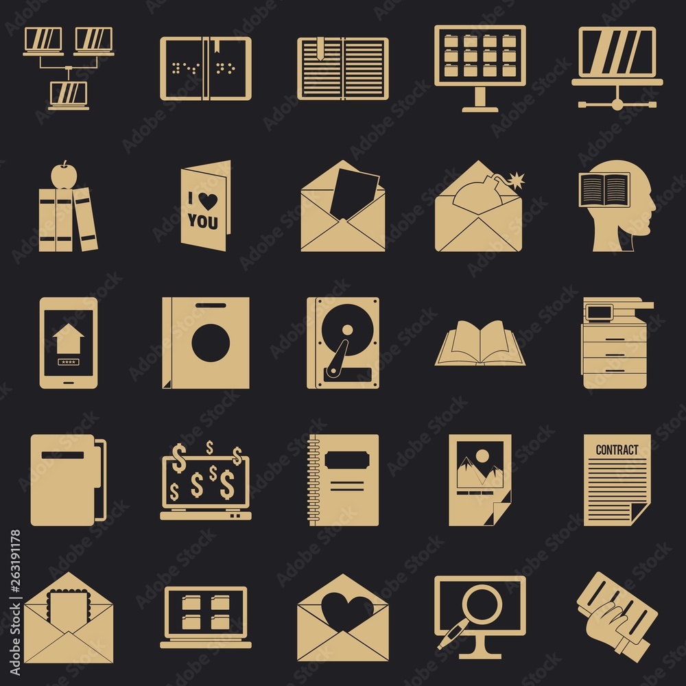 Poster folder icons set. simple set of 25 folder vector icons for web for any design