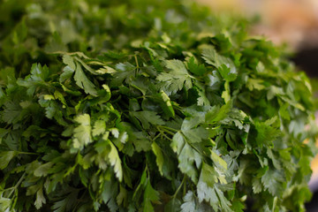 Close up view of fresh green parsley leaves