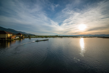 Strolling by boat in Inle Lake, Myanmar.