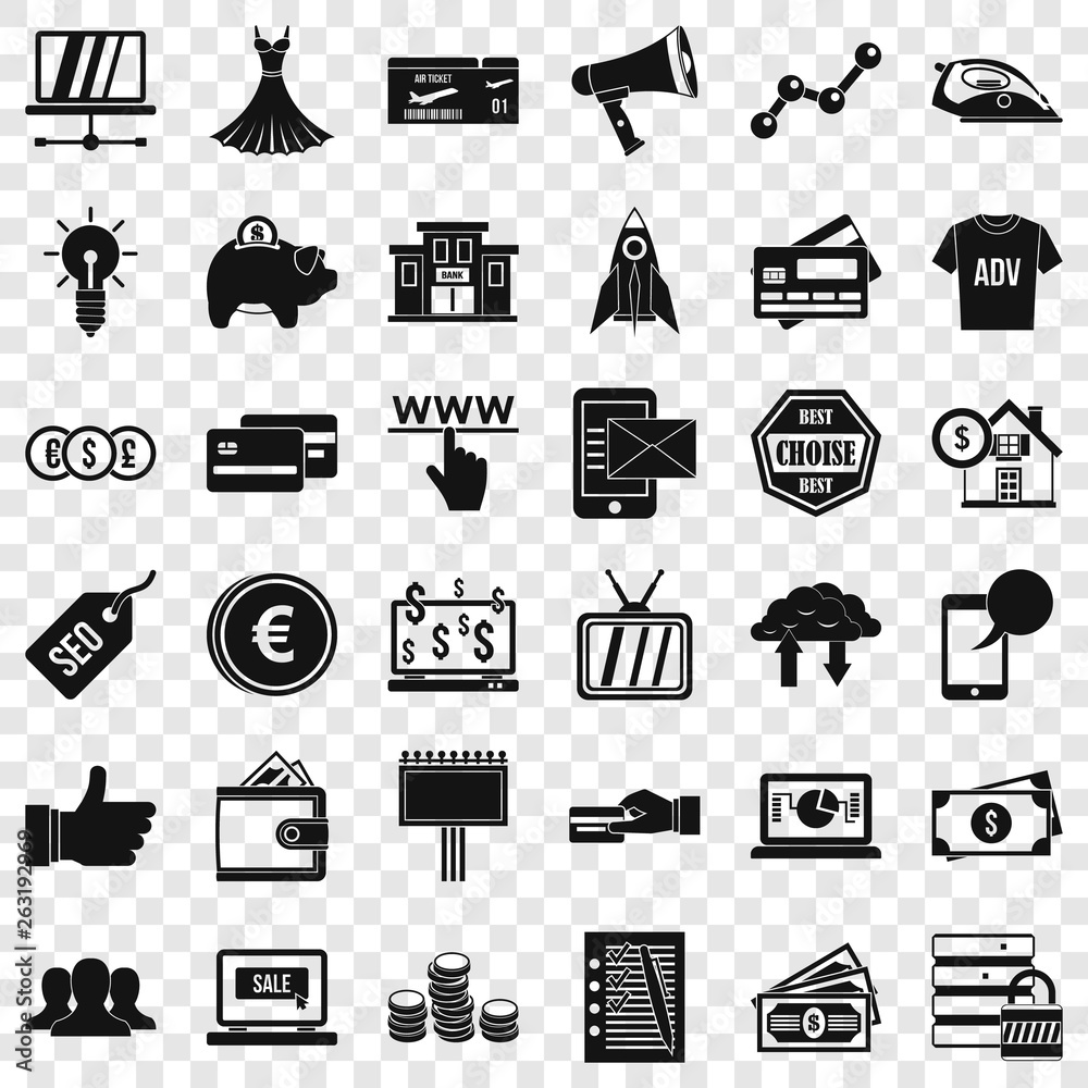 Poster internet commerce icons set. simple style of 36 internet ommerce vector icons for web for any design