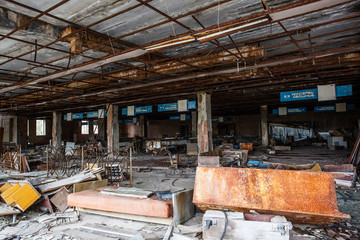The Soviet Supermarket abandoned in the city of Pripyat just 3 kilometers from Chernobyl nuclear...