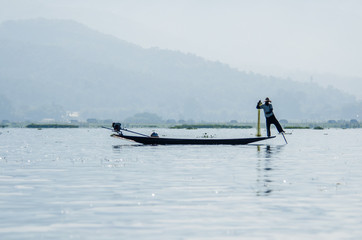 Strolling by boat in Inle Lake, Myanmar.
