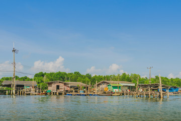 Fototapeta na wymiar Unseen in Thailand. Scenery of Fishing village (The No-Land Village) at Bang Chan, Khlung, Chanthaburi, Thailand.