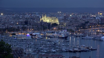 Top aerial view panorama landscape of Palma de Mallorca island harbor by night © MEDIAIMAG