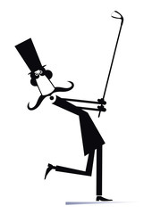 Gentleman a golfer isolated illustration.  Gentleman with mustache and top hat makes a good kick black on white illustration
